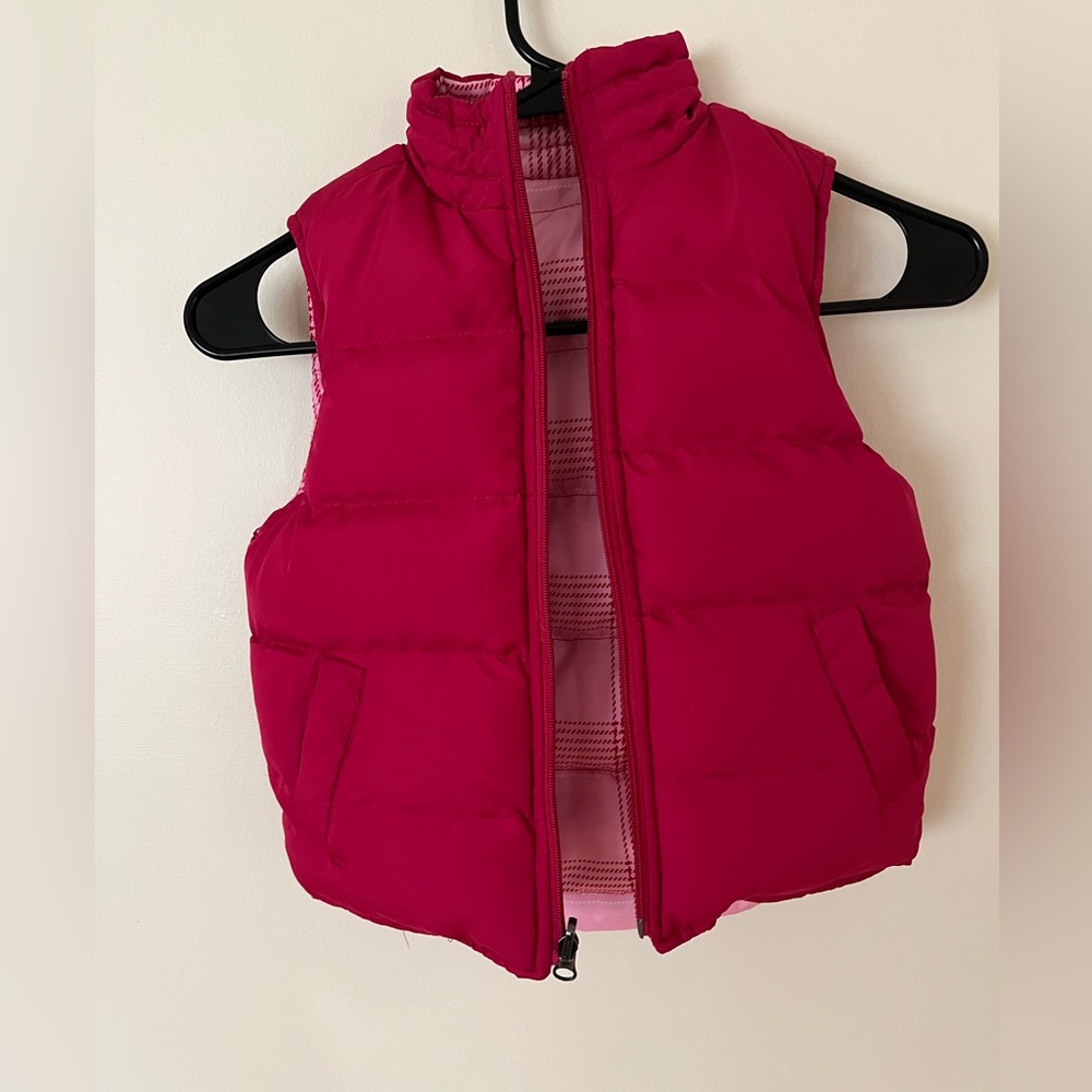 Girls Cherokee pink reversible puffer vest plaid pattern & solid size 4